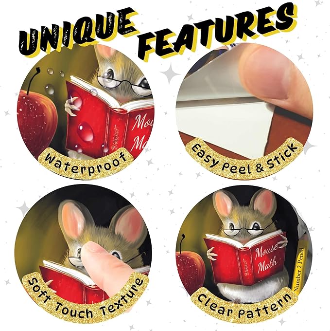 Teachers Pet Mouse Reading Book Wall Sticker Decal – Kids Room, Classroom, Home Decor, Bookcase, Book Lover Gift, Children's Bedroom, Nursery, Cute Mouse, MICESTERPIECE