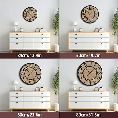 Large Wall Clock for Living Room Decor, Non Ticking Silent, Battery Operated Modern Vintage Wood Wall Clock Oversized Decorative Wall Clock for Bedroom Kitchen Farmhouse Office Decor