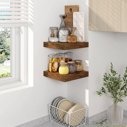 Fun Memories Floating Shelves, 8 Inch Deep Floating Shelves for Wall, 8 x 8 Wall Shelves, Rustic Wood Floating Shelf for Living Room, Bedroom, Bathroom, Rustic Brown Color, Set of 2