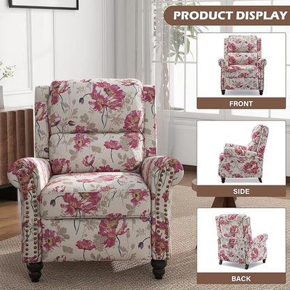UIXE Pushback Recliner Chair, Fabric Armchair Push Back Accent Chair, Rivet Trim Club Chair Home Theater Overstuffed Single Sofa Reading Seat for Living Room, Pattern
