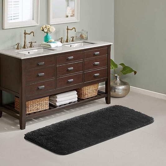 Suchtale Large Bathroom Rug Extra Soft and Absorbent Shaggy Bathroom Mat (24 x 60, Black) Machine Washable Microfiber Bath Mat for Bathroom, Non Slip Bath Mat, Luxury Bathroom Floor Mats Rubber Back