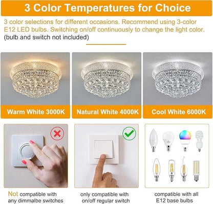 7-Light Crystal Flush Mount Chandelier Ceiling Light Fixture for Living Room Dining Room Bedroom Foyer Entryway Hallway Closet Bathroom (Chrome D18)