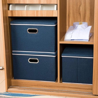 PRANDOM Large Collapsible Storage Bins with Lids [3-Pack] Fabric Foldable Storage Boxes Organizer Containers Baskets Cube with Cover for Home Bedroom Closet Office Royal Blue(17.7x11.8x11.8)