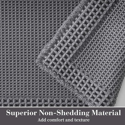 RESARE Waffle Bath Mat, Super Absorbent Non-Slip Machine Washable, Ultra Soft Boho Bath Rug with Tassels, Upgraded Bordered Design, 18"x30" Dark Grey