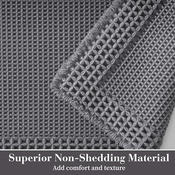 RESARE Waffle Bath Mat for Bathroom, Super Absorbent Bathroom Rugs Non Slip Machine Washable, Ultra Soft Quick Dry Boho Bath Rugs with Tassels for Floor, Upgraded Bordered Design, 24"x36" Dark Grey