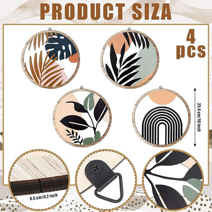 Qunclay 4 Pieces Boho Wall Art Wooden Bohemian Wall Decor Hanging Art Nursery Decor Farmhouse Geometric Hanging 10 Inch Aesthetic Wood Minimalist for Apartment Bedroom(Elegant)