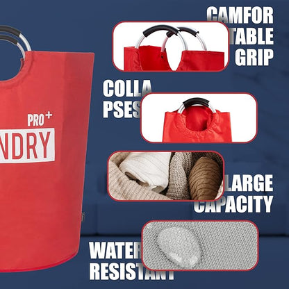 Caroeas Super Large 150L Laundry Basket Pro, Waterproof Laundry Hamper, Collapsible Laundry Basket Easy Storage, Clothes Hamper Stands Up Well, Laundry Bag with Padded Handles (Red)