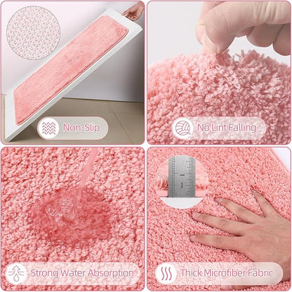 Bathroom Set - Pink Bathroom Sets with Shower Curtain and Rugs, 24PCS Shower Curtain Set with Hooks, Soap Dispenser, Soap Dish, Toilet Brush Holder and Trash Can for Housewarming