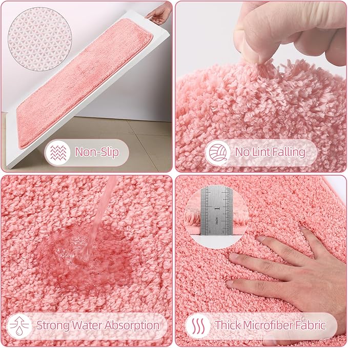 Bathroom Sets with Shower Curtain and Rugs, 27PCS Pink Bathroom Accessories Set with Trash Can, Pink Shower Curtain Set, No Slip Super Absorbent Bathroom Rugs