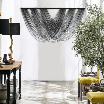 Flber Macrame Wall Hanging Black 59.00" W x 31.00" L Boho Wall Decor Large Boho Yarn Tapestry Living Room Bedroom Home Wall Décor