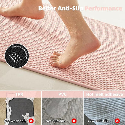 Pink Bathroom Rugs Non Slip Washable, Super Absorbent Thin Bath Mat Small Quick Dry Low Pile Bathroom Rug, Pink 16"x24"