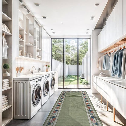 Beverly Rug Outdoor Runner Rug 2x7 Modern Floral Bordered Area Rugs for Indoor and Outdoor Patio Easy to Clean Non Shedding Living Room Porch Garden Washable Outside Carpet (2 x 7 Green)