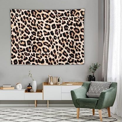 HZOHNAGO Leopard Print Tapestry Rustic Brown Leopard Wild Animal Printed Wall Tapestry Painting Wall Hanging for Bedroom Living Room Dorm 80" W x 60" H