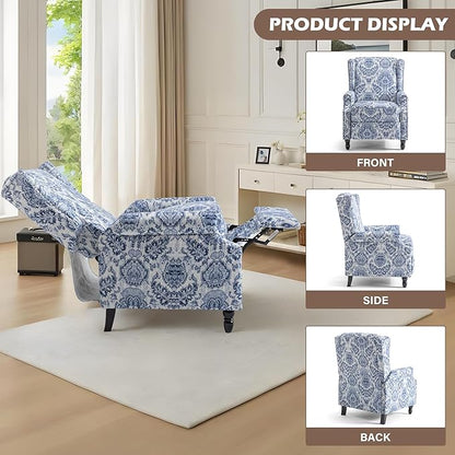 UIXE Floral Pushback Recliner Chairs Set of 2, Fabric Upholstered Armchair Push Back Accent Chair for Living Room, Rivet Trim Club Chair Home Theater Single Sofa Reading Seat - Navy Blue