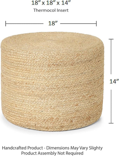 REDEARTH · Cylindrical Pouf Foot Stool Ottoman - Jute Braided Pouffe Poof Accent Sitting Footrest for Living Room, Bedroom, Nursery, Patio, Lounge & Other Rooms (Natural, 18"x18"x14")