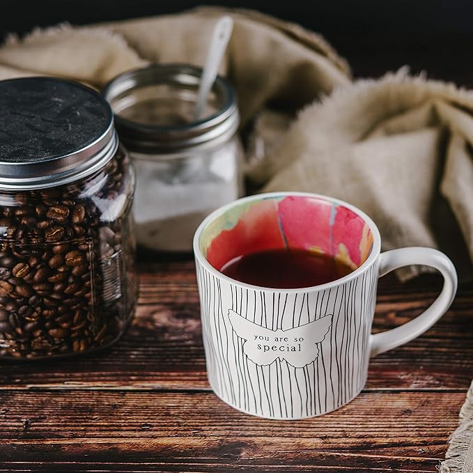 You Are So Special - 16 Oz Debossed Butterfly Rainbow Stripe Coffee Cup Mug