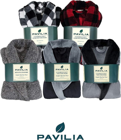 PAVILIA Mens Soft Robe, Plush Fluffy Fleece Bathrobe Men, Long Sherpa Shaggy Spa Robe