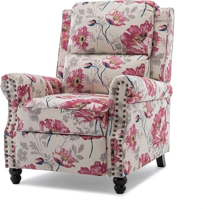 UIXE Pushback Recliner Chair, Fabric Armchair Push Back Accent Chair, Rivet Trim Club Chair Home Theater Overstuffed Single Sofa Reading Seat for Living Room, Pattern
