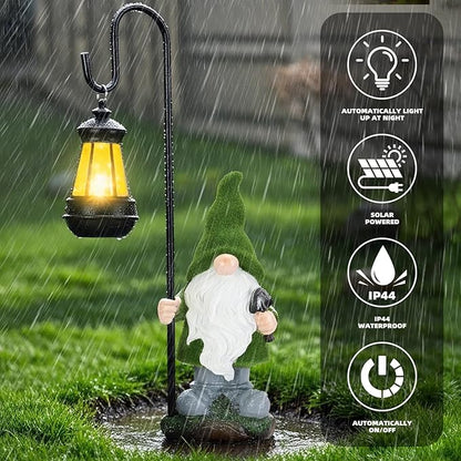 Solar Garden Gnome Decor Outdoor Statue - Gnome With LED Waterproof Sculptures Lights, Cute Gnome Pond/Yard Statues Outside Decoration, Home, Lawn, Patio, Resin Animal Ornament, Women/Gardening Gift