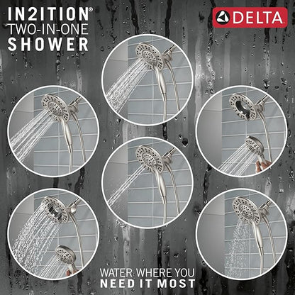 Delta Faucet Albion 14 Series Single-Handle Shower Faucet, Brushed Nickel Shower Trim Kit with In2ition 2-in-1 Dual Hand Held Shower Head, Spotshield Brushed Nickel T142855-SP-I (Valve Not Included)