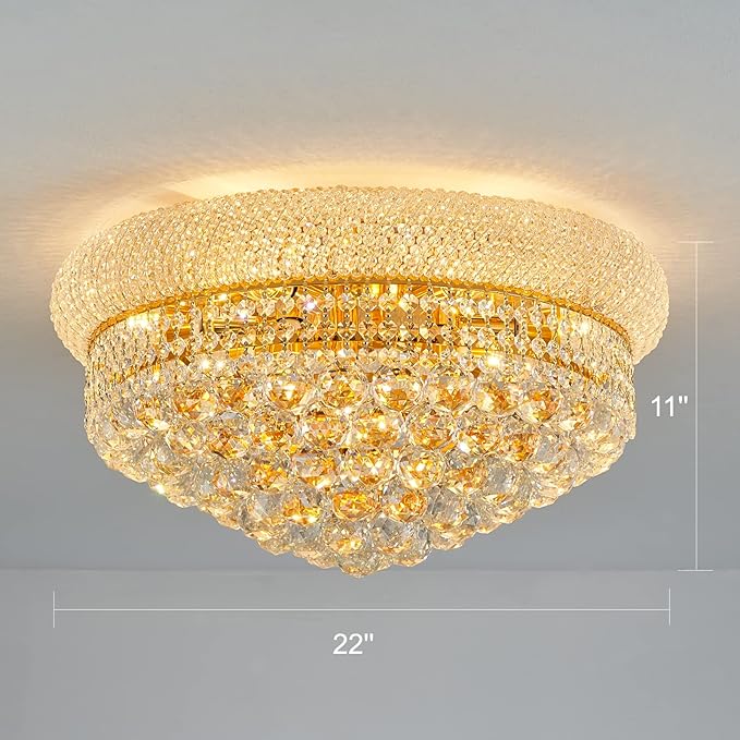 9-Light Crystal Flush Mount Chandelier Ceiling Light Fixture for Living Room Dining Room Bedroom Foyer Entryway Hallway Closet Bathroom (Gold D22)