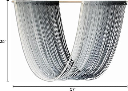 Flber Macrame Wall Hanging Large-Scale Dip-Dye Blue Bohemian Yarn Tapestry Home Room Wall Decor 57" Wx 35" L