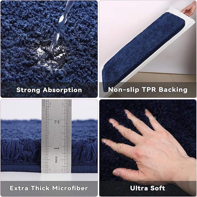 24PCS Bathroom Sets with Shower Curtain and Rugs, Navy Blue Bathroom Accessories Set Navy Blue Shower Curtain Set Bathroom Accessories with Bathroom Trash Can