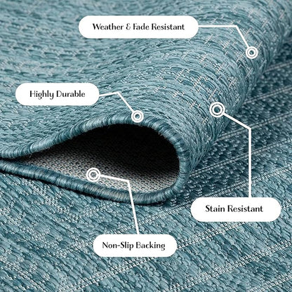 Adiva Rugs Outdoor Indoor Area Rug, Weather Resistant, Easy to Clean, Stain Resistant Floor Mat for Dining Room, Backyard, Deck, Patio (Aqua Weiss, 6' x 9')