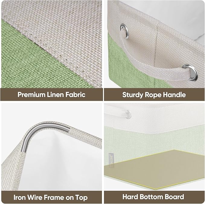 BALEINE 1 Pack Fabric Storage Bins for Shelves, Linen Storage Baskets for Organizing, Decorative Closet Bins for Clothes, Home (Green, 12"x8"x8")
