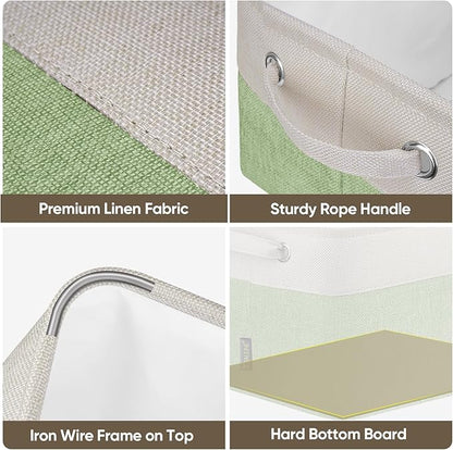 BALEINE 1 Pack Fabric Storage Bins for Shelves, Linen Storage Baskets for Organizing, Decorative Closet Bins for Clothes, Home (Green, 12"x8"x8")