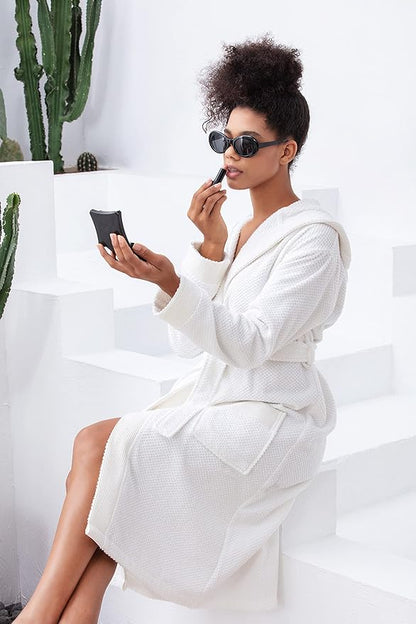 Organic Turkish Cotton Terry Hooded Kimono Bathrobe, Robe for Women