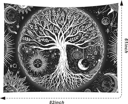 FORATER Tree of Life Tapestry Wall Hanging, Sun and Moon Aesthetic Wall Tapestry Black and White Tapestries Home Decor for Living Room Bedroom(61 x 82 Inch, Black and White)