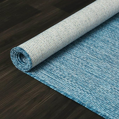 Washable Indoor Outdoor Rug Weather Resistant Carpet Modern Solid for Porch Deck Balcony Backyard Patio Rug 6x9 Aqua Blue