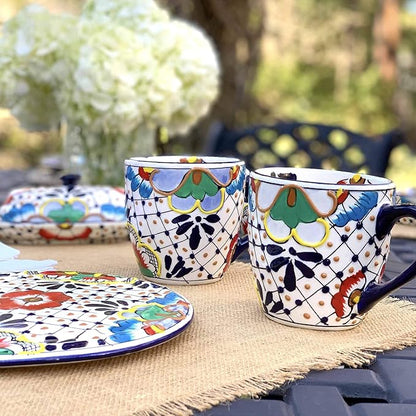 Encantada Handmade Hand-Painted Authentic Mexican Pottery Mugs (1-Pack, Dots & Flowers)