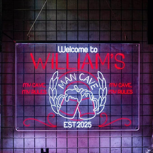 Personalized Bar Signs with Your Name for home wall light up with personalized pub name, man cave accessories, beer themed neon customizable lighted sign
