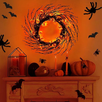 7 Ft 63 LED Halloween Decorations Willow Vine Twig Garland with 8 Modes Timer 21 Pumpkin Orange Lights, Halloween Garland with Waterproof Battery Operated for Indoor Wall Fireplace Decorations