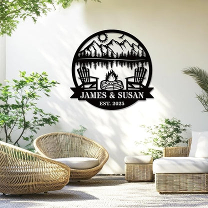 Personalized Camping Signs Custom Outdoor Campfire Metal Sign Custom Mountain Campfire Sign Family Name Sign Personalized Camping Gifts Fire Pit Cabin Campsite Sign(Campfire)