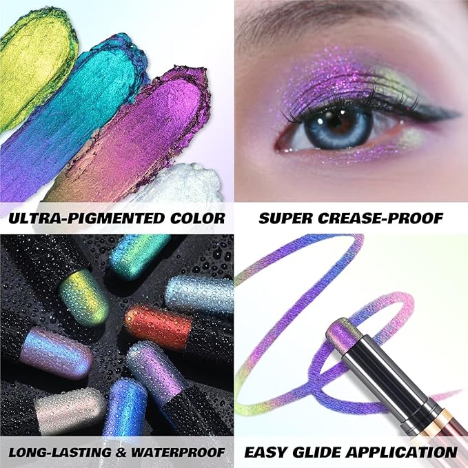 CHARMACY New Magic Eyeshadow Stick, Creamy Eye Shadow Stick, Dynamic Light color Change, Metallic Shimmer Eyeshadow, Long-Lasting Water-Resistant Formula, High Pigmented, Built-in Smudger #06