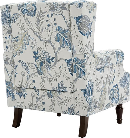 UIXE High Back Floral Accent Chair, Upholstered Armchair in Fabric, Retro Printed Wingback Arm Chair for Living Room, Nailhead Trim Single Sofa Bedroom Reading Seat - Plants Blue