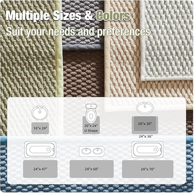 Bathroom Rugs Non Slip Washable, Super Absorbent Thin Bath Mat Quick Dry Low Pile Bathroom Rug, Sage 24"x36"