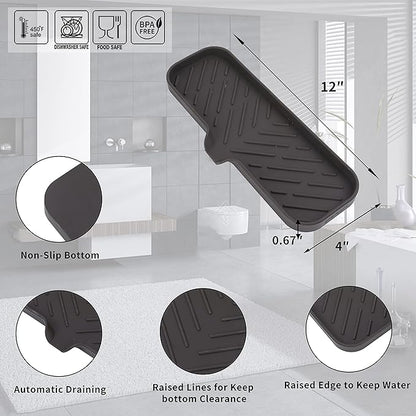 Silicone Bathroom Soap Dishes with Drain Spout-Bathroom and Kitchen Sink Organizer,Sponge Holder,Dish Soap Tray,Perfect for Dispenser,Scrubber,Bottle,Cup on Sink or Counter-Coffee 12"×4"