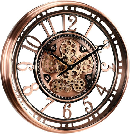 CLXEAST 21 Inch Moving Gear Wall Clock for Modern Farmhouse Living Room Decor,Large Industrial Steampunk Wall Clock for Home Office,Metal Copper Finished,House Warming Gifts New Home