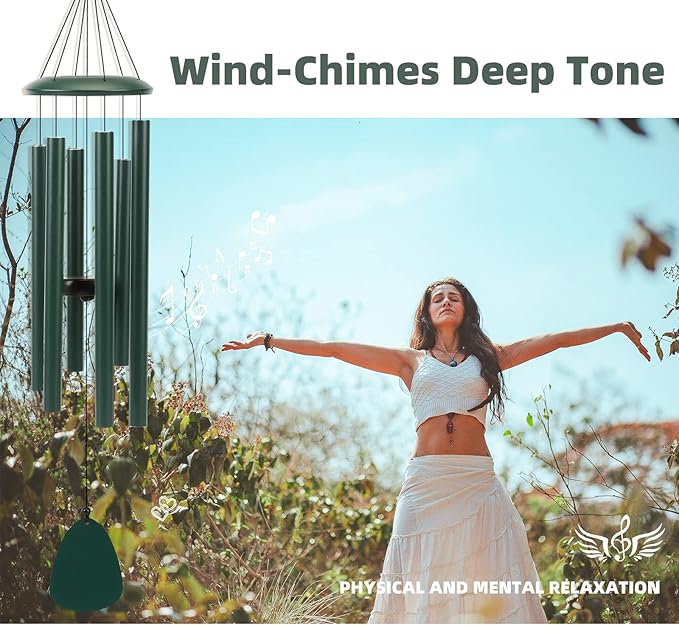 Wind-Chimes-Outdoor-Deep-Tone, Large Soothing Melodic Tones Windchimes, Wind Chimes for Outside, Memorial Wind Chime Best Gift for Mom Women Grandma Neighbors(32" Forest Green Coated Aluminum)