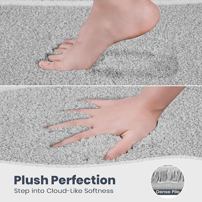 PURRUGS Bathroom Rug Non-Slip Machine Washable 24" x 60", Super Absorbent and Quick Dry Shaggy Microfiber Bath Mat, Extra Soft and Plush Bath Rug for Bathtub, Shower and Sink, Light Grey