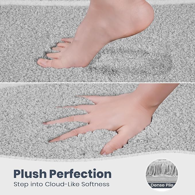 PURRUGS Bathroom Rug Non-Slip Machine Washable 20" x 30", Super Absorbent and Quick Dry Shaggy Microfiber Bath Mat, Extra Soft and Plush Bath Rug for Bathtub, Shower and Sink, Light Grey