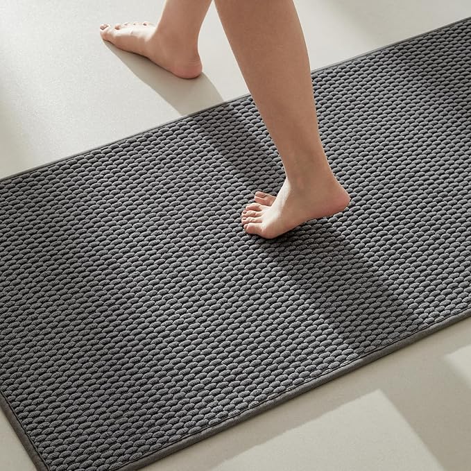Bathroom Rugs Non Slip Washable, Super Absorbent Thin Bath Mat Quick Dry Low Pile Bathroom Rug, Dark Grey 24"x47"
