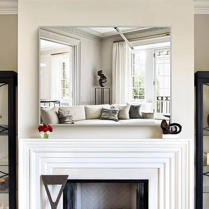 30x40In Silver Bathroom Mirror for Wall, Brushed Nickel Rectangle Mirrors with Metal Frame, Bathroom Rectangular Mirror Modern Wall Mirror for Bedroom Living Room, Hangs Horizontal or Vertical