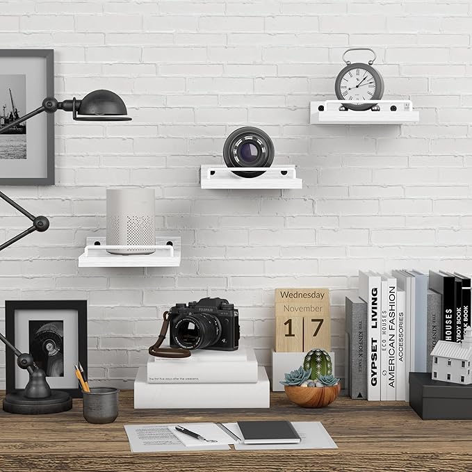 Small Floating Shelf, 6 X 6 Inches Farmhouse Wall Shelves for Living Room, Bedroom, Picture Frames, Plants, Kitchen, Set of 3 (White)