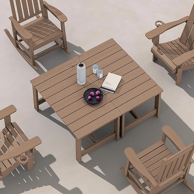 SERWALL Patio Coffee Table, HDPE Rectangle Outdoor Coffee Table, Brown