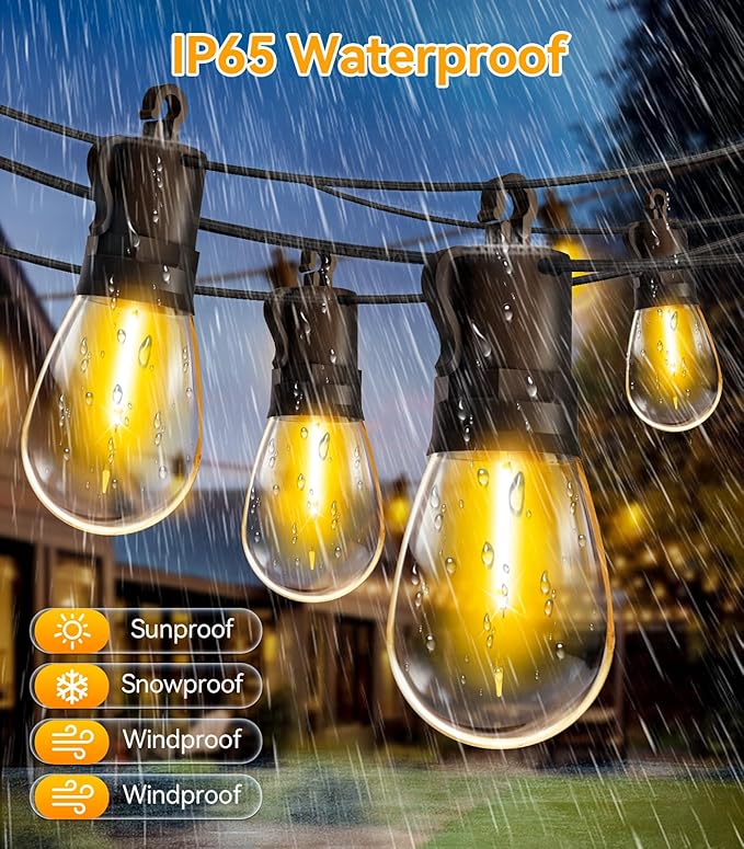 Outdoor String Lights Patio LED Light Outside - 60M IP65 Waterproof 58+2 S14 LED 200ft Porch Lighting